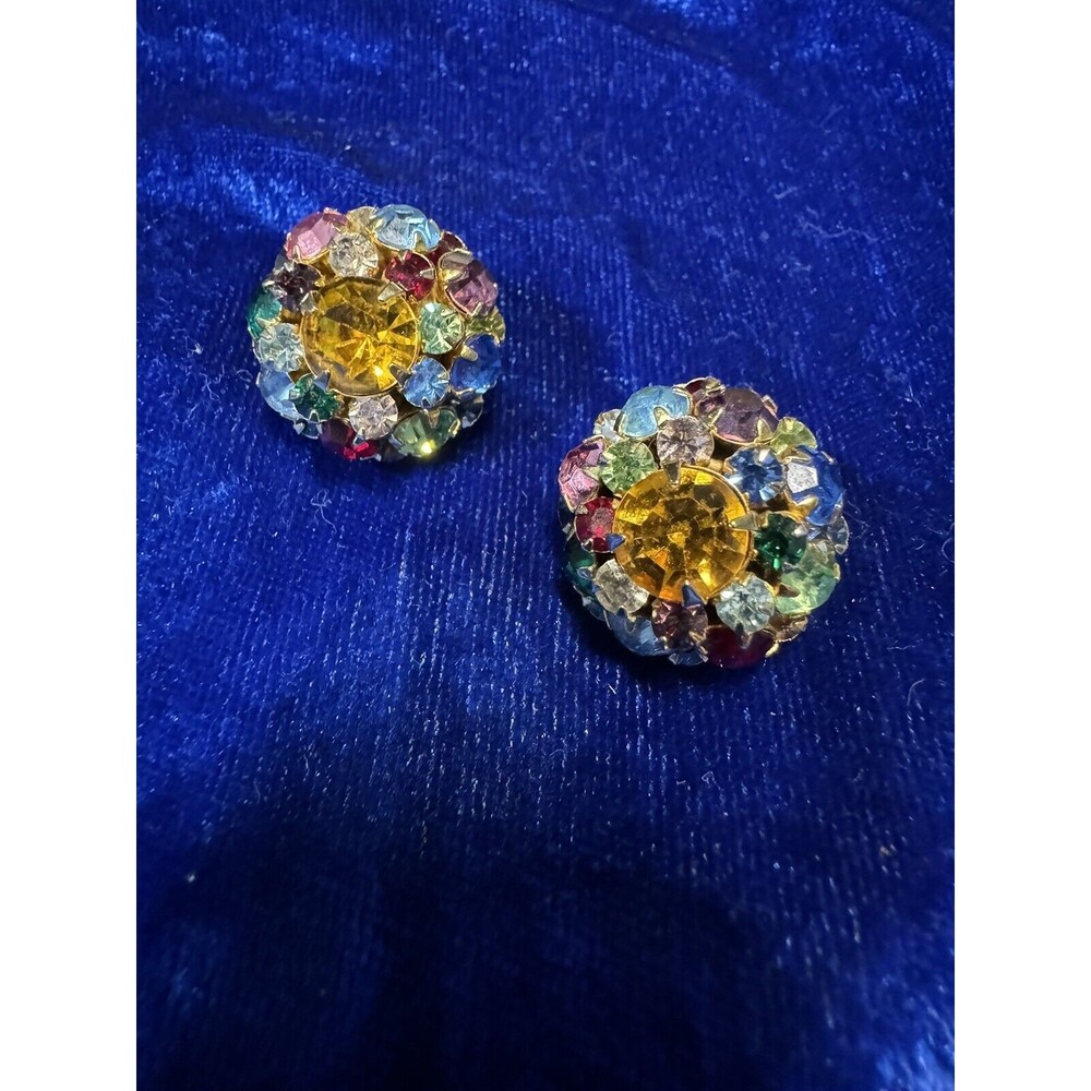 Vintage 80’s Glass Jeweled Clip Earrings